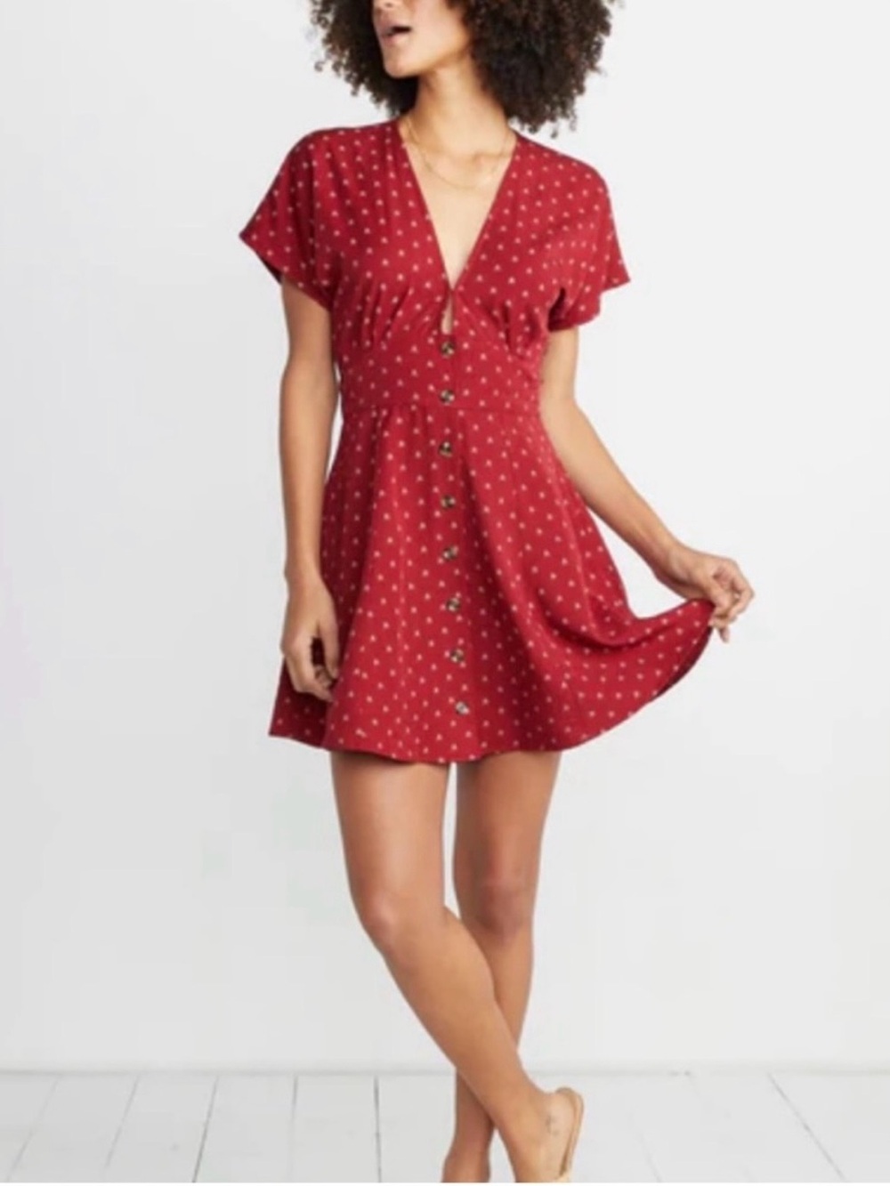 Marine Layer Red Mini Dress with Button Front